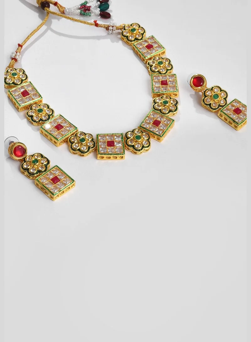 SOHI Gold Plated Designer Stone Necklace and Earrings Set