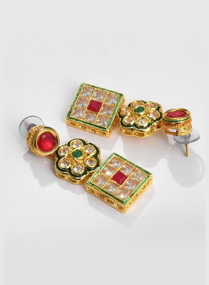 SOHI Gold Plated Designer Stone Necklace and Earrings Set