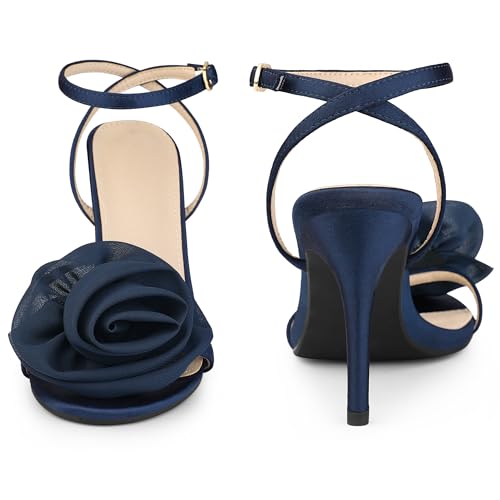 Perphy Flower Stiletto High Heel Navy Blue Heels Sandals for Women 9 M US - Image 2