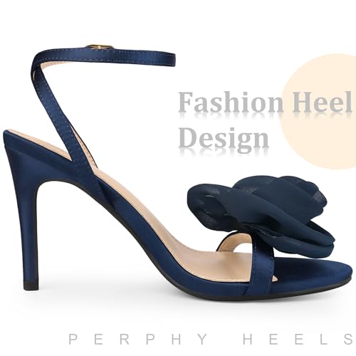 Perphy Flower Stiletto High Heel Navy Blue Heels Sandals for Women 9 M US - Image 4