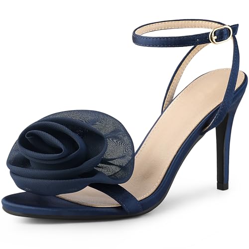 Perphy Flower Stiletto High Heel Navy Blue Heels Sandals for Women 9 M US - Image 5