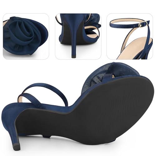 Perphy Flower Stiletto High Heel Navy Blue Heels Sandals for Women 9 M US - Image 3