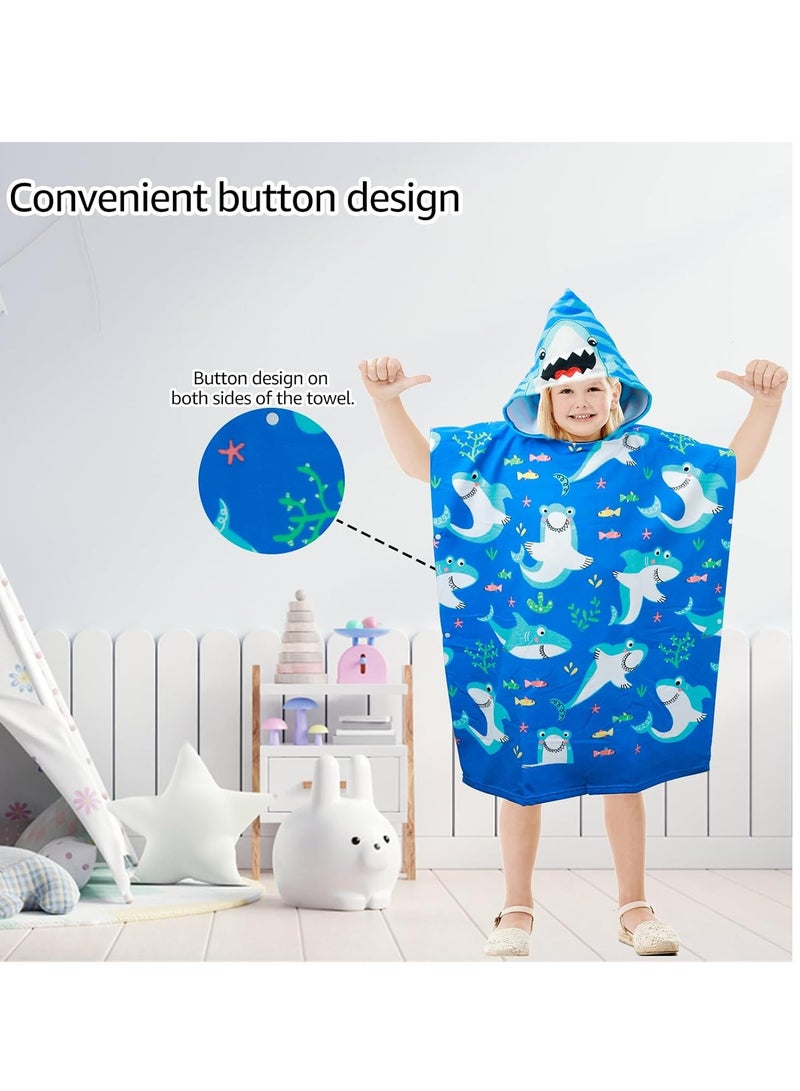 KASTWAVE Kids Hooded Poncho Towels, Poncho Towel Short Sleeve, Beach Poncho, Swimming Pool Bath Wrap, Quick Dry Absorbent Beach Childrens Travel Wrap, Soft Microfiber Bath Towel, Shark  - Image 2