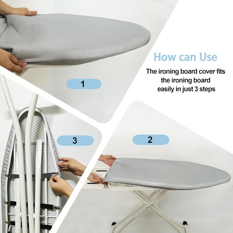ALANX Ironing Board Cover 110x30CM, Cotton Large Iron Board Cover with 5MM pad and 4 Elastic Fasteners, Durable Thick Padding, Heat Resistance, Non Stick Scorch and Stain Resistant (Grey, 120x45CM) - Image 4