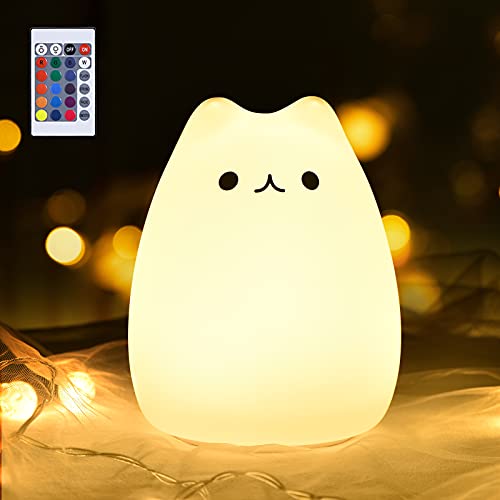 GoLine Cat Lamp Gifts for 3 4 5 Year Old GirlsGraduation Gifts for Teen GirlsKids Night Light for BedroomKawaii Kitty Baby Nursery Lamp with Remote Control - Image 1