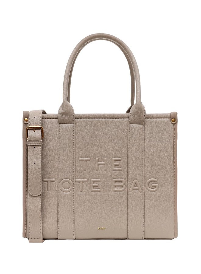 Kazo Tote Bag 2Nd Edit | Premium Faux Leather Handbag with Durable Straps | Contemporary Structured Everyday Shopper | Taupe - Image 1