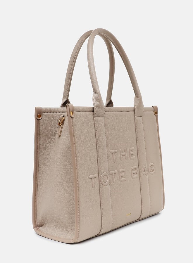 Kazo Tote Bag 2Nd Edit | Premium Faux Leather Handbag with Durable Straps | Contemporary Structured Everyday Shopper | Taupe - Image 3