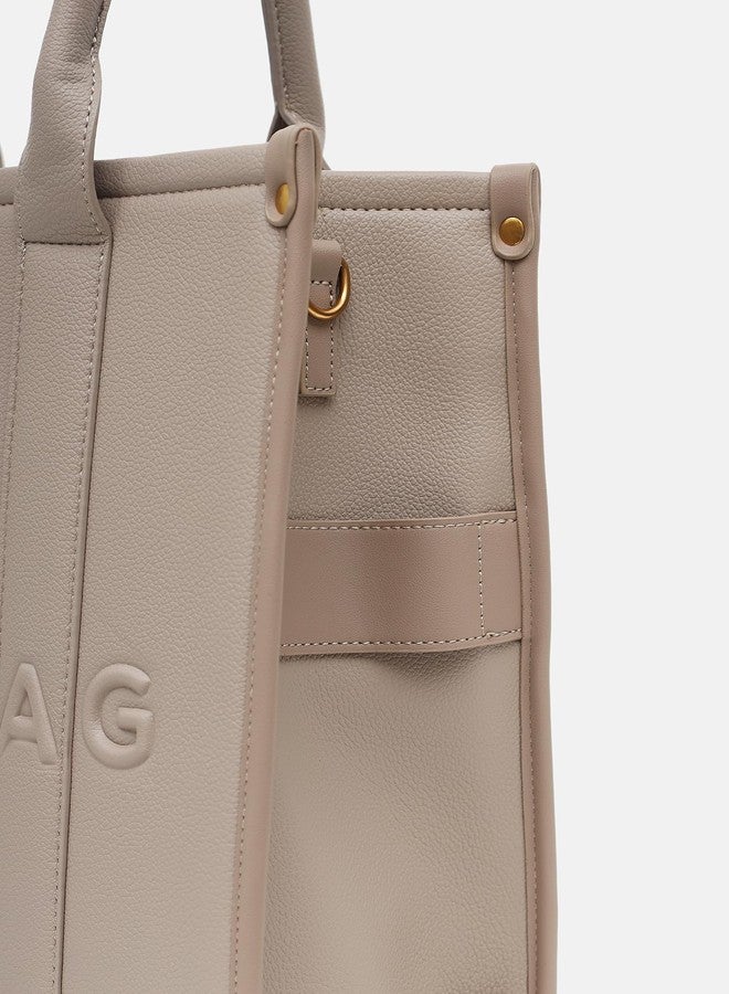 Kazo Tote Bag 2Nd Edit | Premium Faux Leather Handbag with Durable Straps | Contemporary Structured Everyday Shopper | Taupe - Image 5
