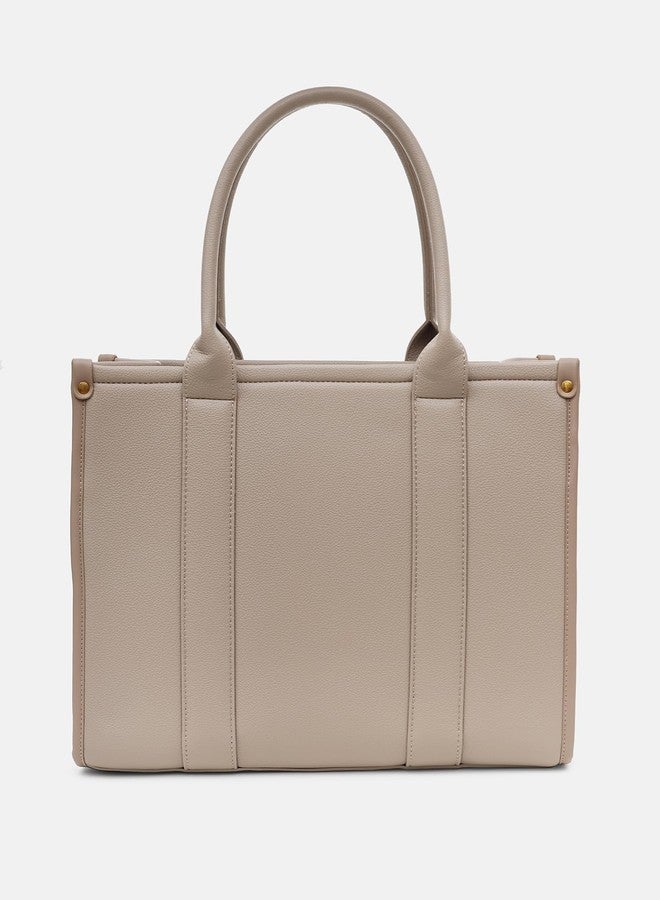 Kazo Tote Bag 2Nd Edit | Premium Faux Leather Handbag with Durable Straps | Contemporary Structured Everyday Shopper | Taupe - Image 2