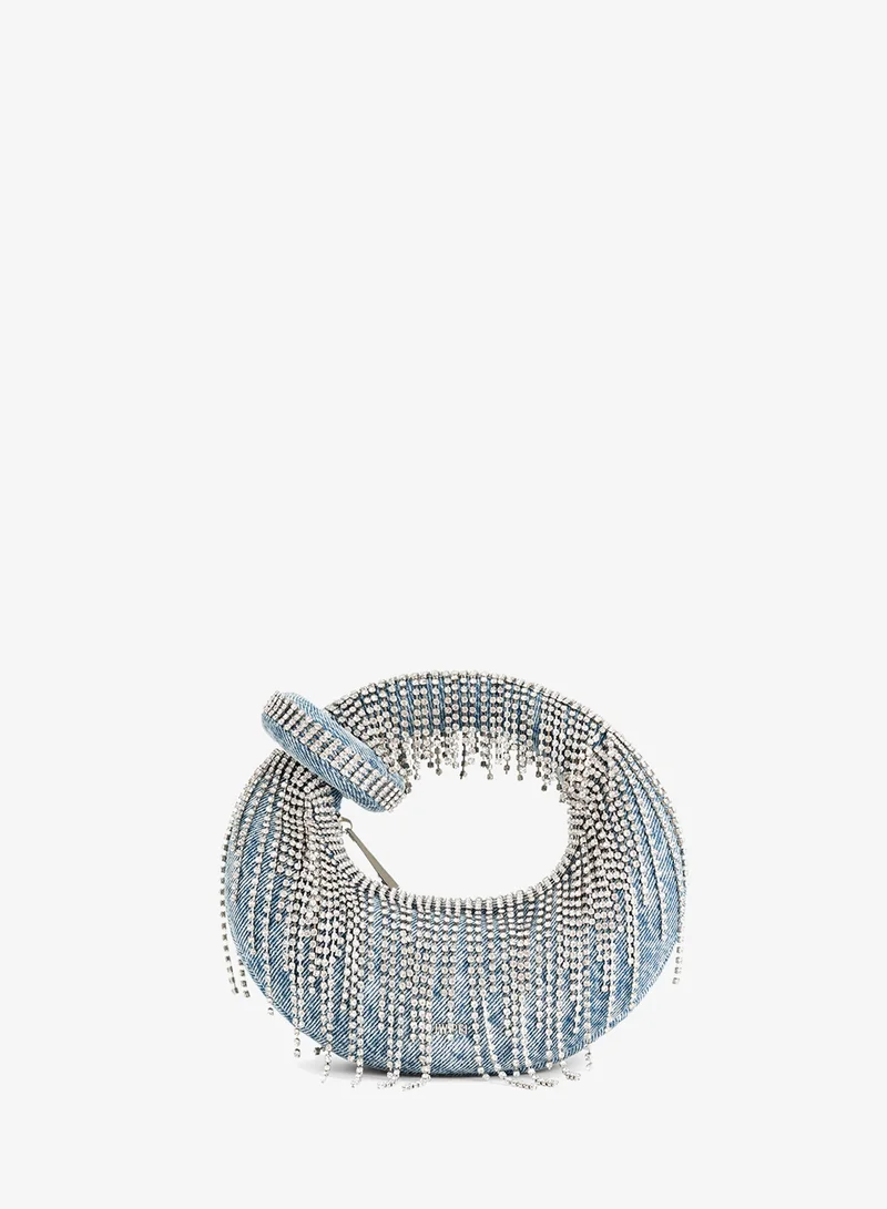 JW PEI Abacus denim artificial crystal mini top handle bag