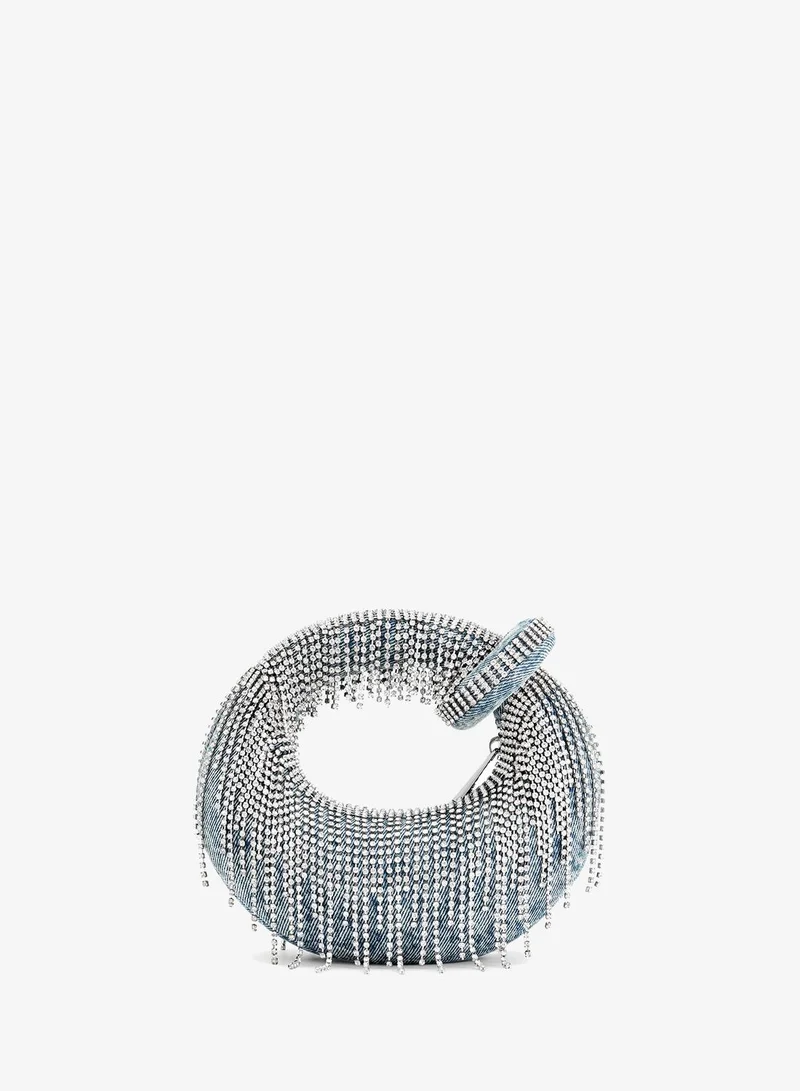 JW PEI Abacus denim artificial crystal mini top handle bag