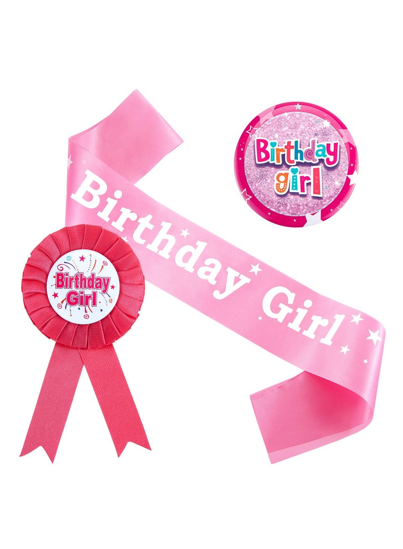 KASTWAVE 3 Pieces Birthday Girl Badge Decorations Set Includes Award Ribbon and Pink Sash for Party Supplies - Image 1
