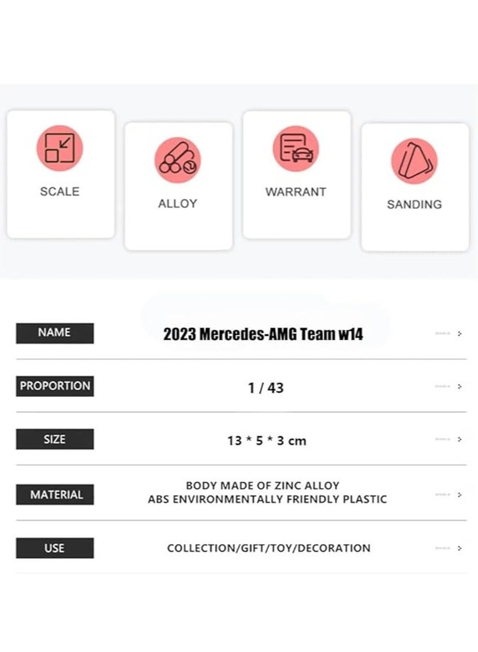 1:43 F1 Team Mercedes W14 2023 63# George · Russell Alloy Racing Car Model Collection Gift, W14 Simulation Alloy 2023 Formula Car Peripherals - Image 5