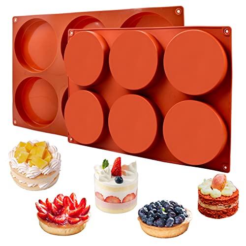 Goensjt 2 Pack Large Silicone Molds for Baking/Non-Stick 4 inch 6-Cavity Round Silicone Baking Mold for Whoopie Pie Pan, Corn Bread, Candy, Eggs, Muffin, Soap, - Image 1