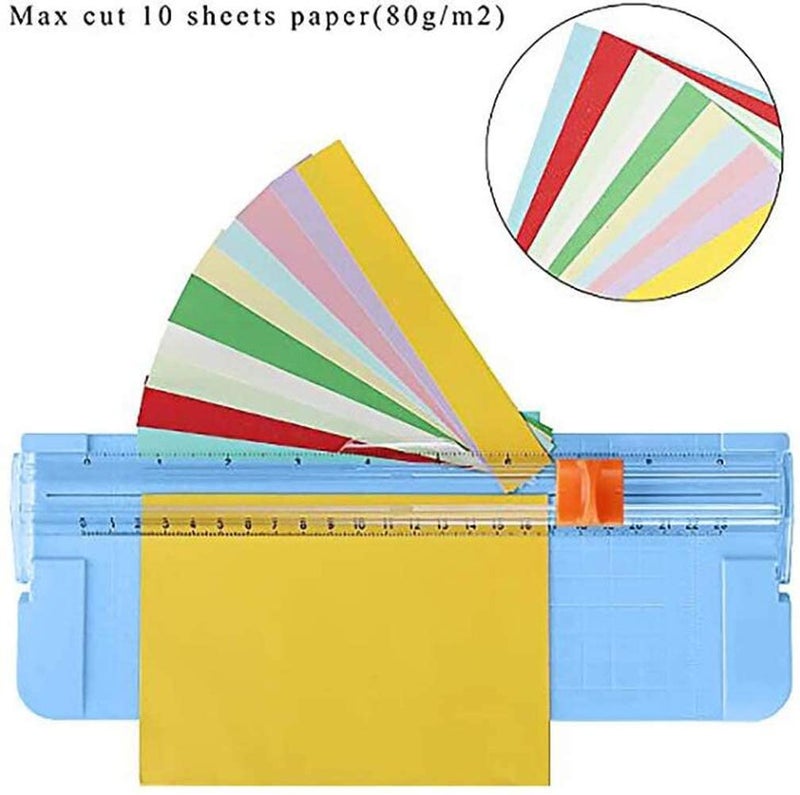 DEZIINE�1Pcs MINIPaper Cutter Portable Guillotine Paper Trimmer with Automatic Security Safeguard for Home and Office Papers Cards Labels Coupons Photos Cutting. Set of 1 Multi Colour - Image 5