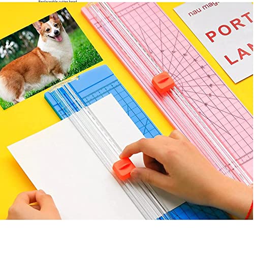 DEZIINE�1Pcs MINIPaper Cutter Portable Guillotine Paper Trimmer with Automatic Security Safeguard for Home and Office Papers Cards Labels Coupons Photos Cutting. Set of 1 Multi Colour - Image 2