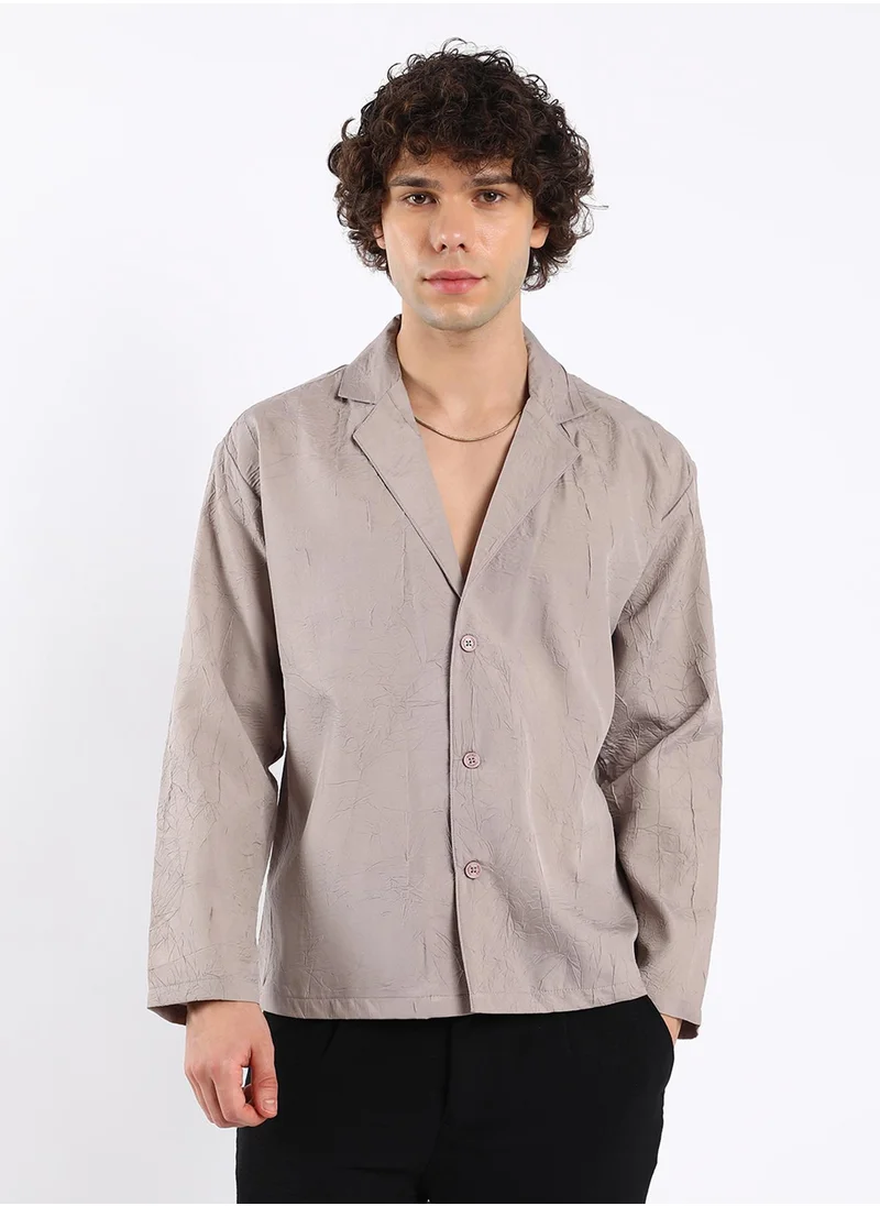 كامبوس سوترا Men's Ecru Beige Wrinked Korean Oversized Shirt