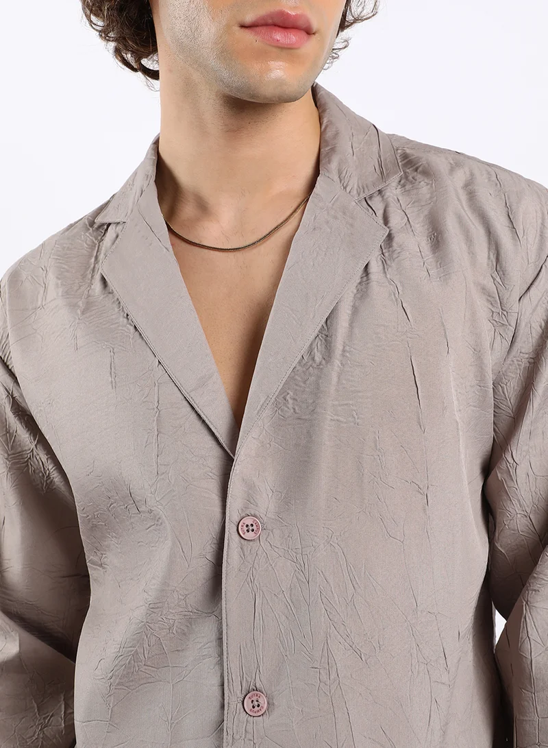 كامبوس سوترا Men's Ecru Beige Wrinked Korean Oversized Shirt