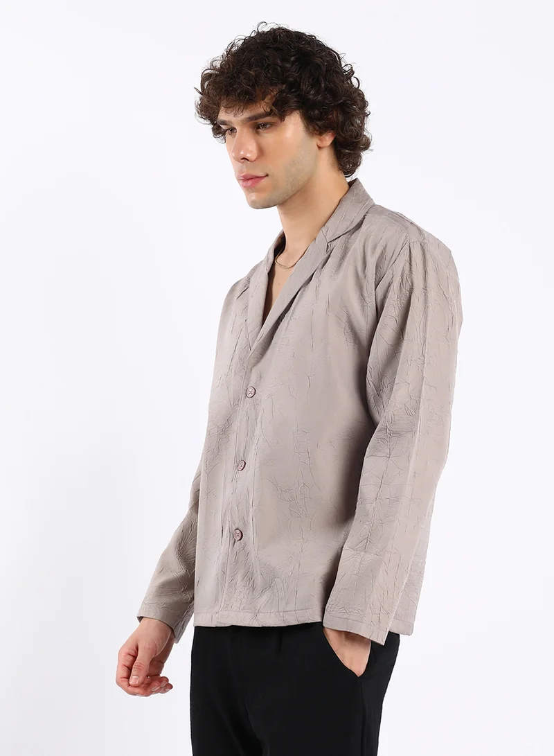 كامبوس سوترا Men's Ecru Beige Wrinked Korean Oversized Shirt