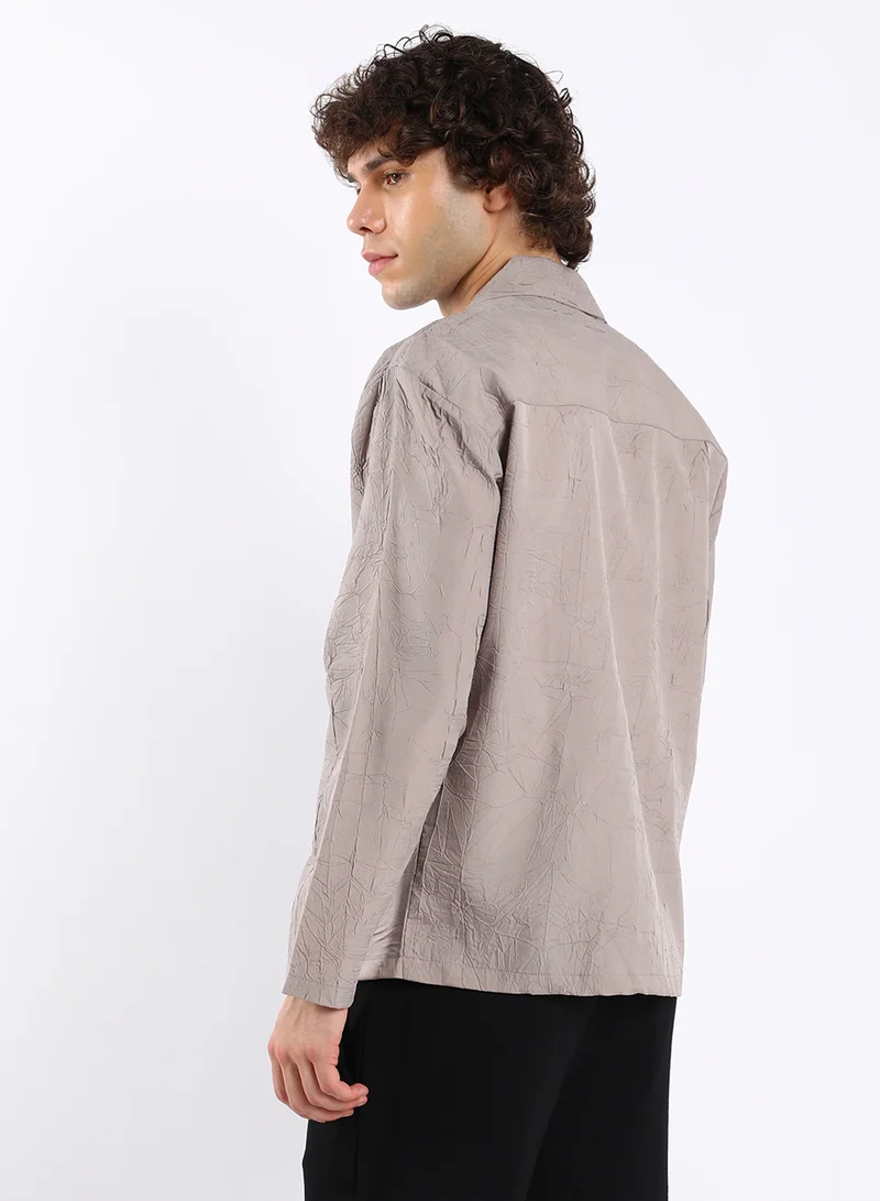 كامبوس سوترا Men's Ecru Beige Wrinked Korean Oversized Shirt