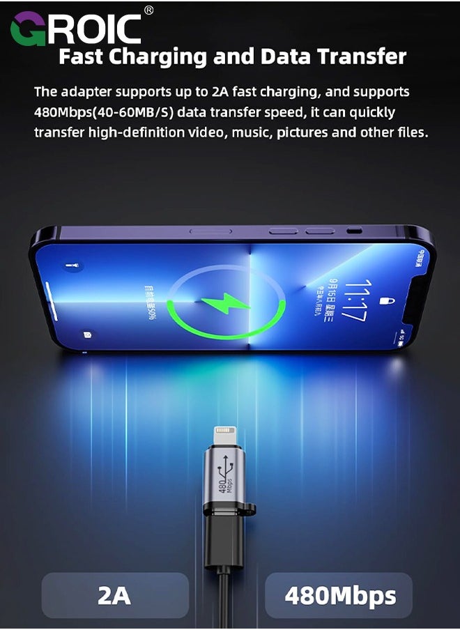 GROIC 2 Pack USB C to Lightning Adapter, Compatible with Type-C to iPhone, USB C Male to Lightning Female Connector, Portable USB C Transfer Keychain.  - Image 2