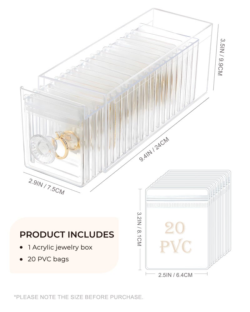 HOMEHIVE Clear Acrylic Jewelry Organizer Box with 20 Portable Pouches, Jewelry Storage Case for Women Girls, Tangle-Free, Anti-Tarnish, Compact Storage for Necklaces/Earrings/Rings, Upgraded Clear - Image 4