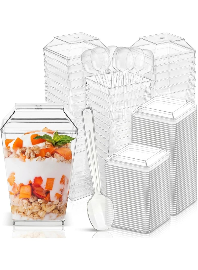 Arabest Dessert Cups with Lids and Spoons, 5 oz Clear Trapezoid Mini Dessert Cups, 75 Piece Set for Parfaits, Mousse, Pudding, Fruit and Appetizers, for Weddings, Birthdays and Parties - Image 1