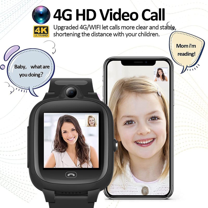 TEZILON Kids Elderly 4G GPS Smart Watch Global Version Waterproof Real-Time Tracking Phone Video Call and Text SOS Emergency Alarm Voice Message Camera Geo-Fence Pedometer Anti-Lost GPS Tracker Birthday - Image 3
