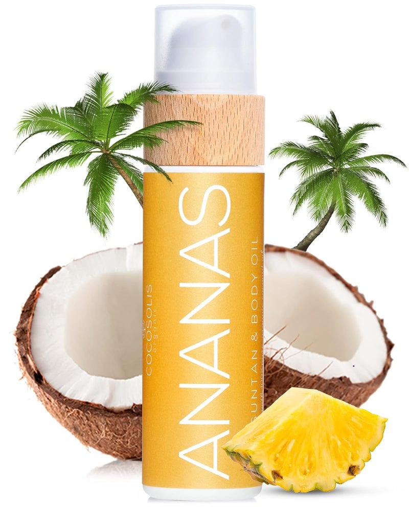 COCOSOLIS ANANAS tanning accelerator  organic tanning oil with vitamin E  pineapple scent for a quick intensive tan  tanning enhancer for a rich chocolate tan  nourishing body lotion 372