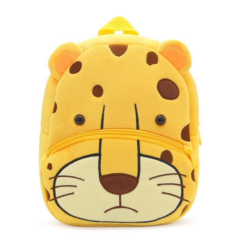 Plush Kids Backpack, Leopard Animal Design, Soft Lightweight School Bag for Toddlers and Preschool Kids - Image 1