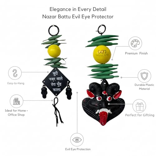 Salvus App SOLUTIONS Hanging Nazar Battu Evil Eye Protector – Decorative Showpiece Nazar Suraksha Kawach for Home, Office & Shop (Pack of 2, Multicolor, Plastic) - Image 4
