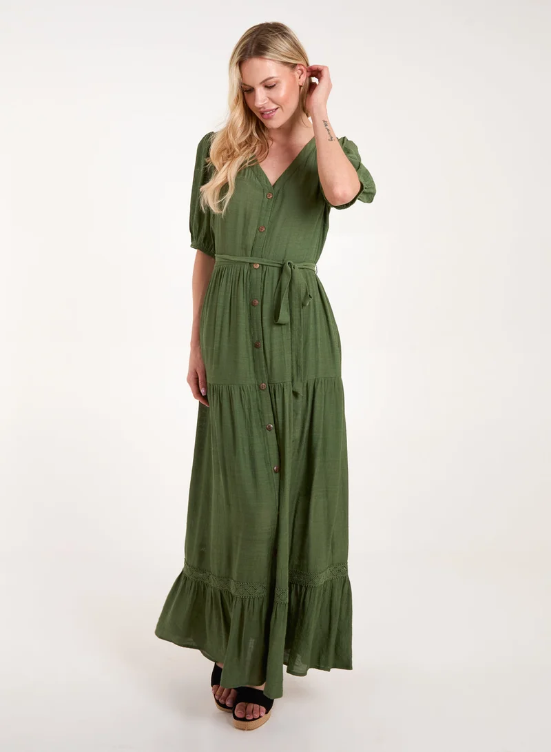 Blue Vanilla Button Through Tie Maxi Dress