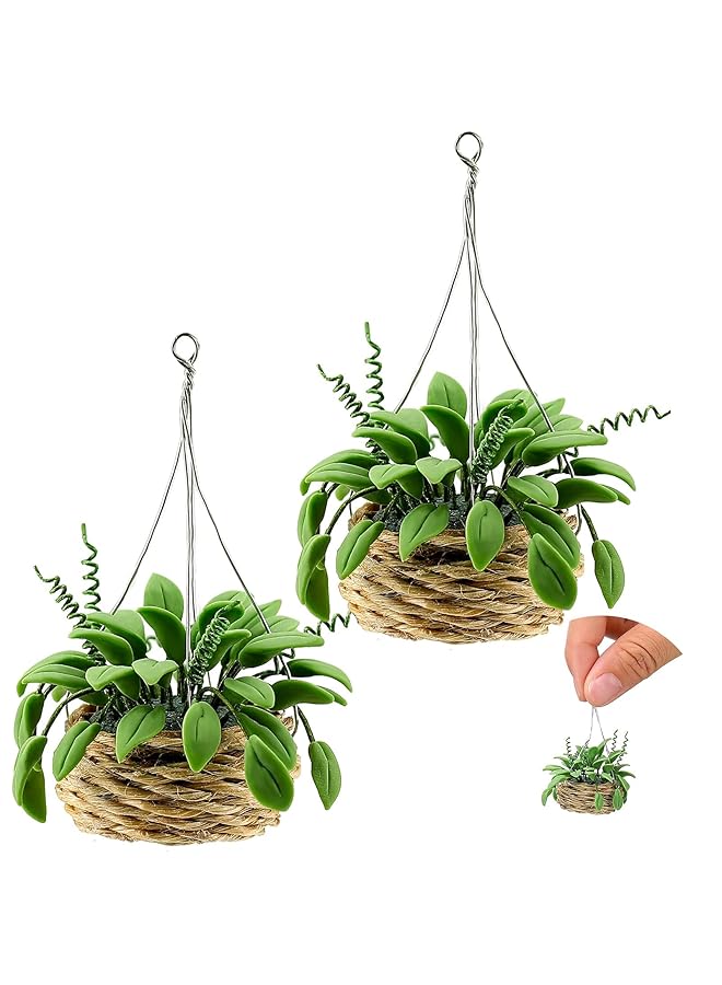 KASTWAVE 2 Pieces 1:12 Scale Miniature Dollhouse Plants Set Mini Potted Bonsai Hanging Christmas Tree & Small Houseplants For Kids Toddlers Diy Dollhouse Accessories Toy - Image 1