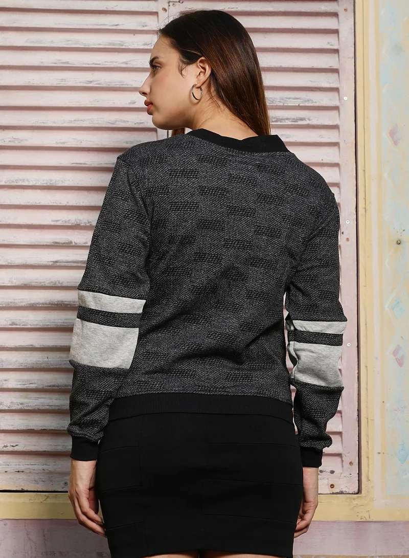 كامبوس سوترا Women's Charcoal Grey Zip-Front Textured Jacket
