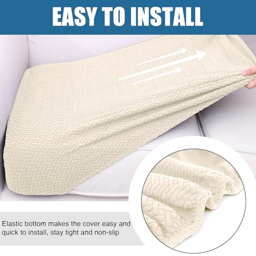 Smiry Waterproof Couch Cushion Covers, Stretch Jacquard Thick Sofa Cushion Covers, Washable Seat Slipcover Elastic Furniture Protector for Pets, Kid (3PC, Beige) - Image 4