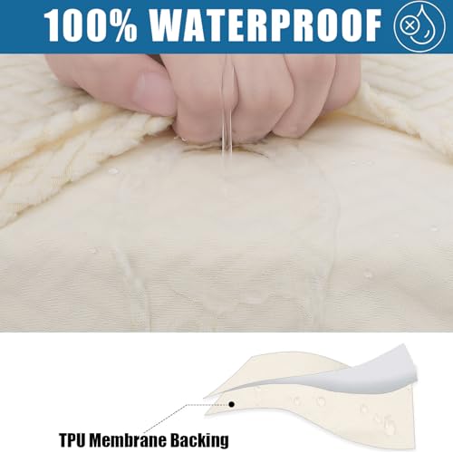 Smiry Waterproof Couch Cushion Covers, Stretch Jacquard Thick Sofa Cushion Covers, Washable Seat Slipcover Elastic Furniture Protector for Pets, Kid (3PC, Beige) - Image 2