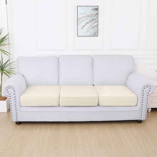Smiry Waterproof Couch Cushion Covers, Stretch Jacquard Thick Sofa Cushion Covers, Washable Seat Slipcover Elastic Furniture Protector for Pets, Kid (3PC, Beige) - Image 5