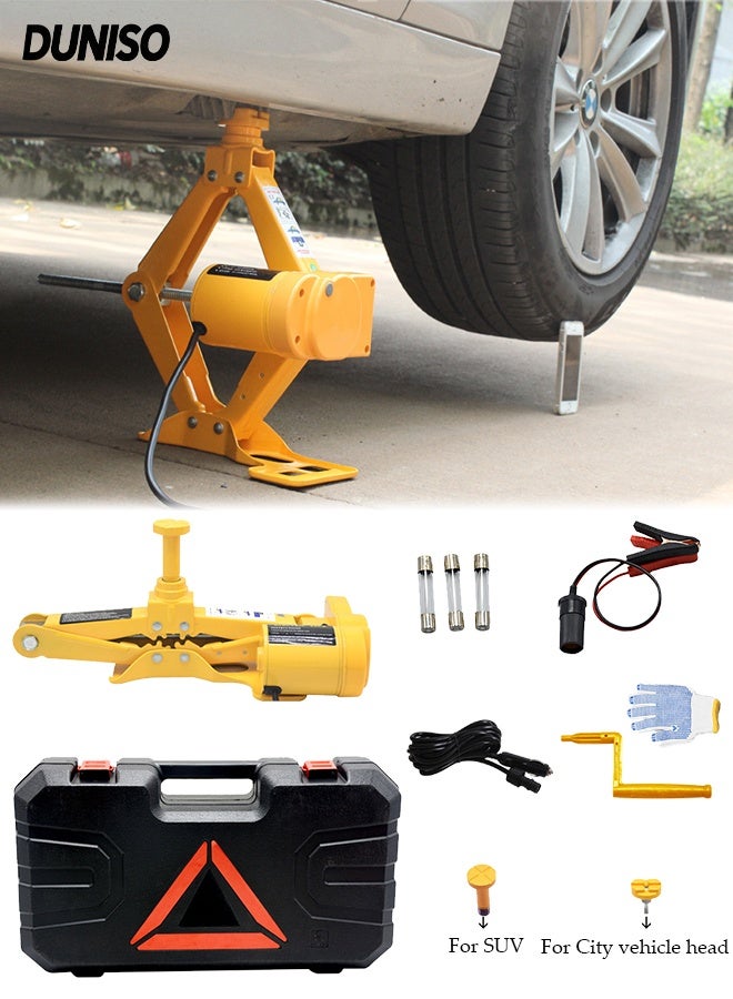 DUNISO 3 Ton Electric Jack with Carrying Case and Wireless remote control,12v Scissor Lift Jack for Tire，Portable  Emergency Car Tools（Yellow） - Image 1