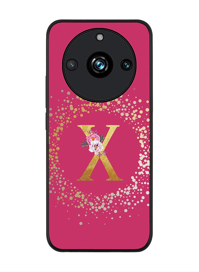 Stylizedd Rugged Black Edge case for Realme 11 Pro/Realme 11 Pro+, Slim fit Flexible   Custom Monogram Initial Letter Floral Pattern Alphabet - X (Dark Pink Rose) - Image 1