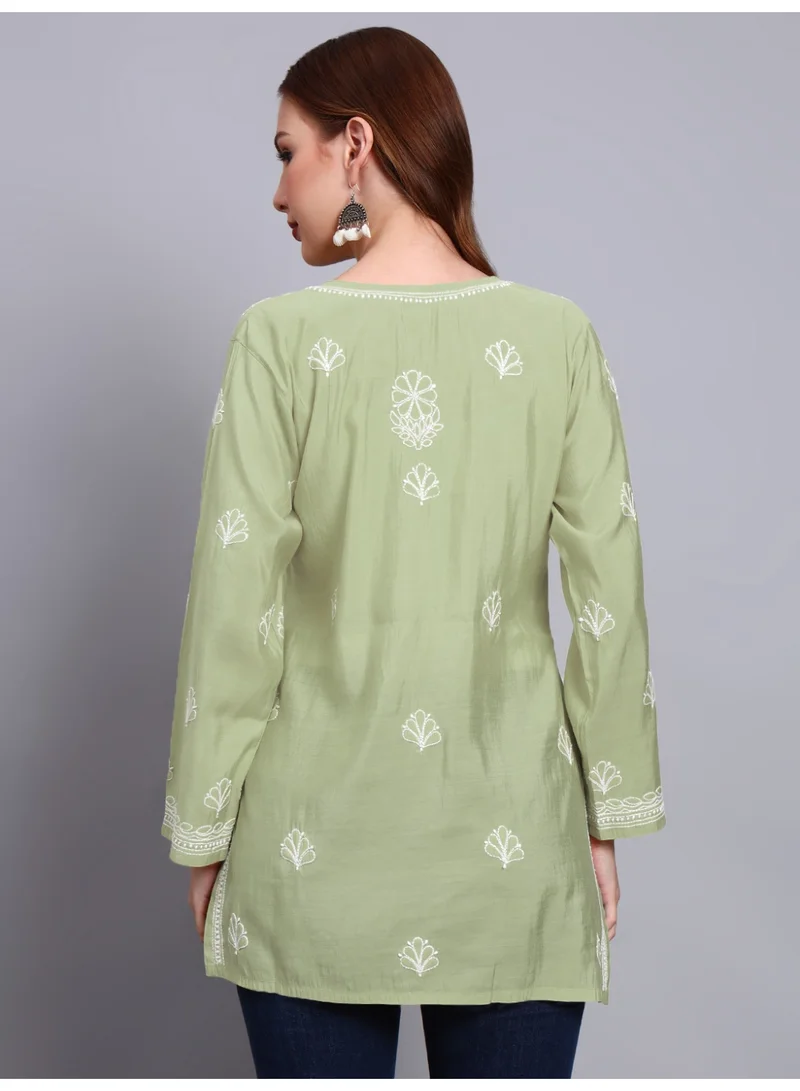 الايا مطرز يدويًا Chikankari Chanderi Kurti-AL4090