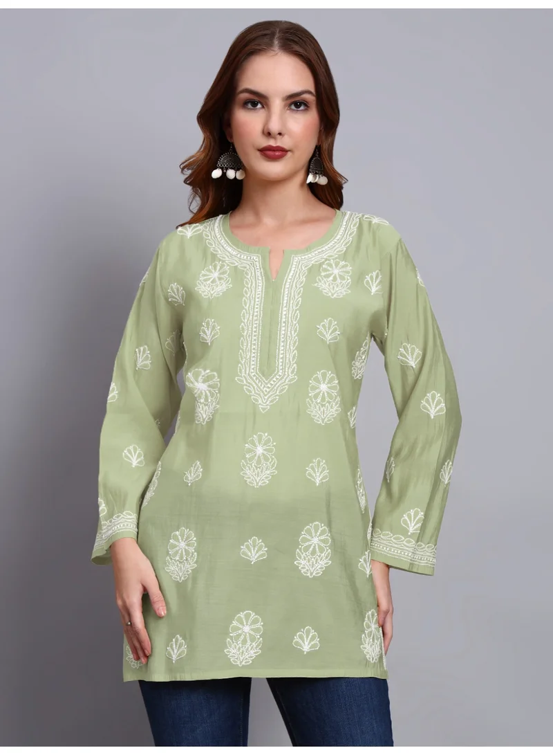 الايا مطرز يدويًا Chikankari Chanderi Kurti-AL4090