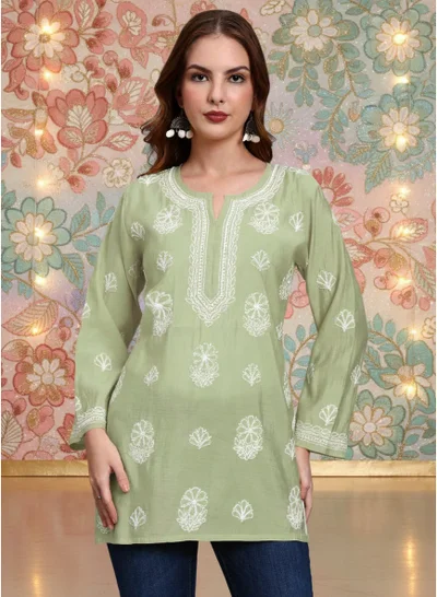 Alaya Hand Embroidered Chikankari Chanderi Kurti-AL4090