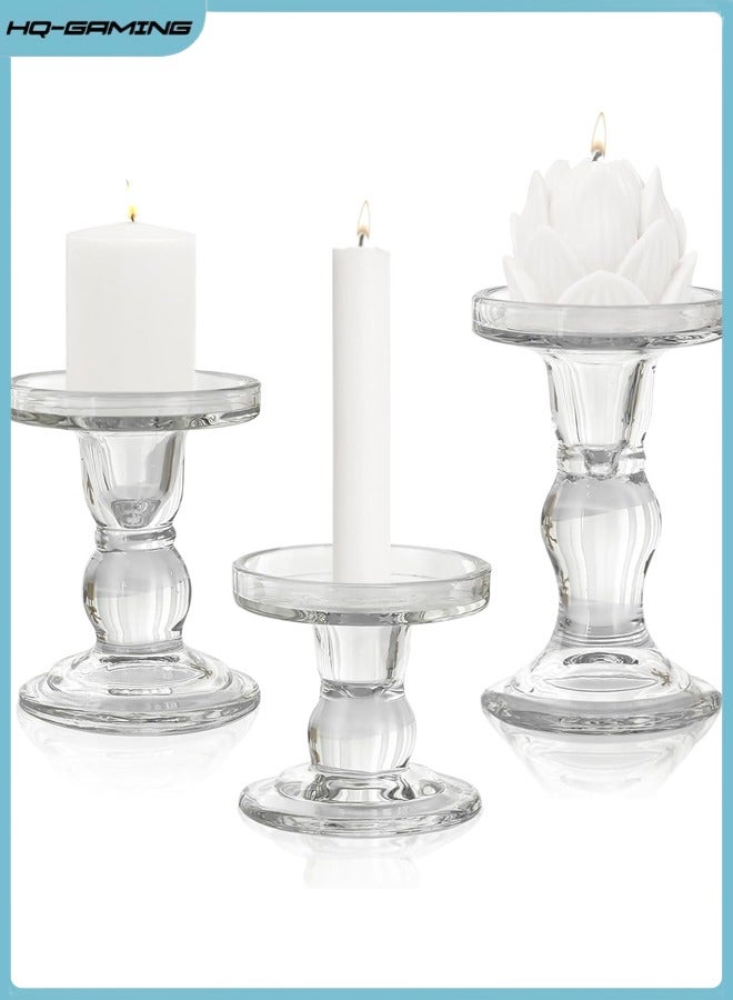 HQ-GAMING Glass Candlestick Holders Set of 3, Tealight & Pillar & Taper Candle Holders Set for Table Centerpiece Home Decor, Glass Candlestick Holder for Table or Home Decoration  - Image 1