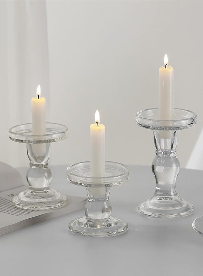 HQ-GAMING Glass Candlestick Holders Set of 3, Tealight & Pillar & Taper Candle Holders Set for Table Centerpiece Home Decor, Glass Candlestick Holder for Table or Home Decoration  - Image 3