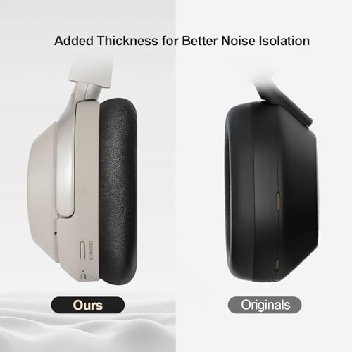 Aurivor Genuine Leather Ear-Pads Covers for Sony WH-1000XM3 Headphones, XM3 Lambskin Replacement Cushions with Soft-Touch Leather, Noise Isolation Memory Foam, Added Thickness (Black) - Image 4