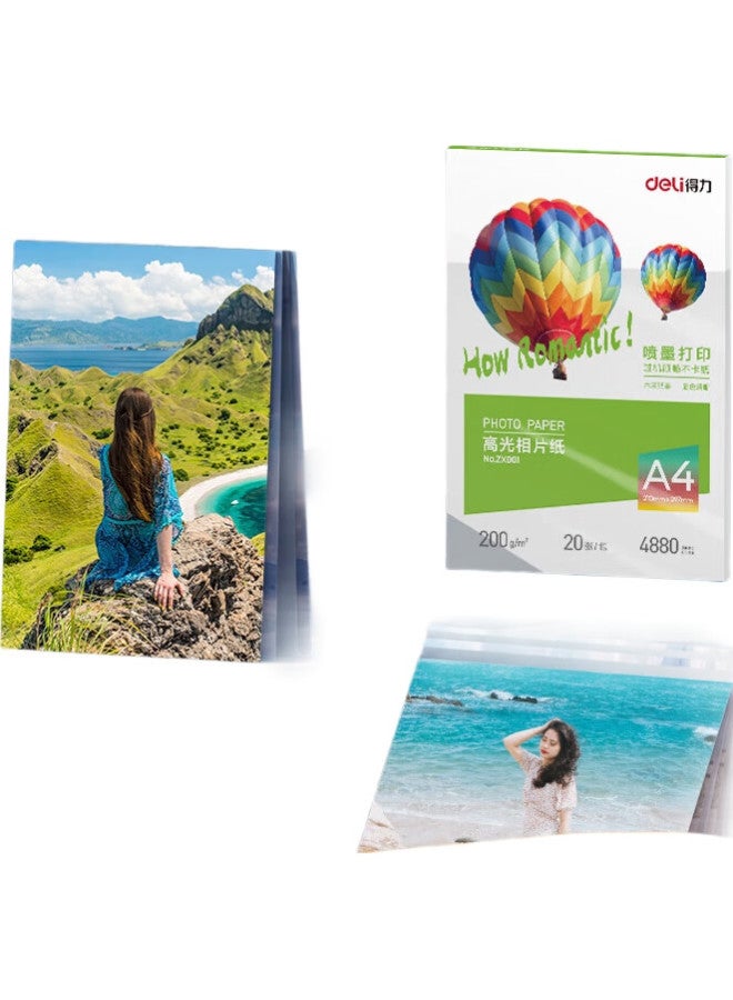 Deli A4 230G High Gloss Photo Paper, Color Inkjet Photo Printing Paper, High Gloss Photo Paper, 20 Sheets/Pack, Zx002 - Image 2
