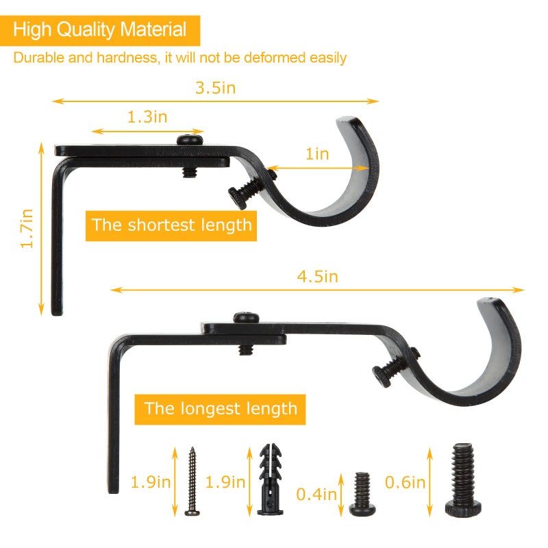 Lishine 12 Pcs Curtain Rod Bracket For 1 Inch Rod Adjustable Curtain Rod Brackets Heavy Duty Black Curtain Rod Holders Curtain Rod Hardware Brackets Single Rod Bracket For Wall Mount - Image 2