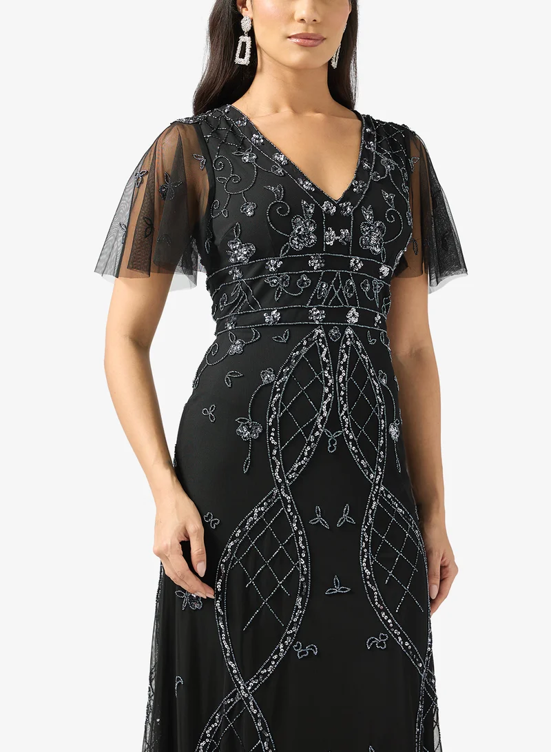 Adrianna Papell Embellished V-Neck Maxi Dress