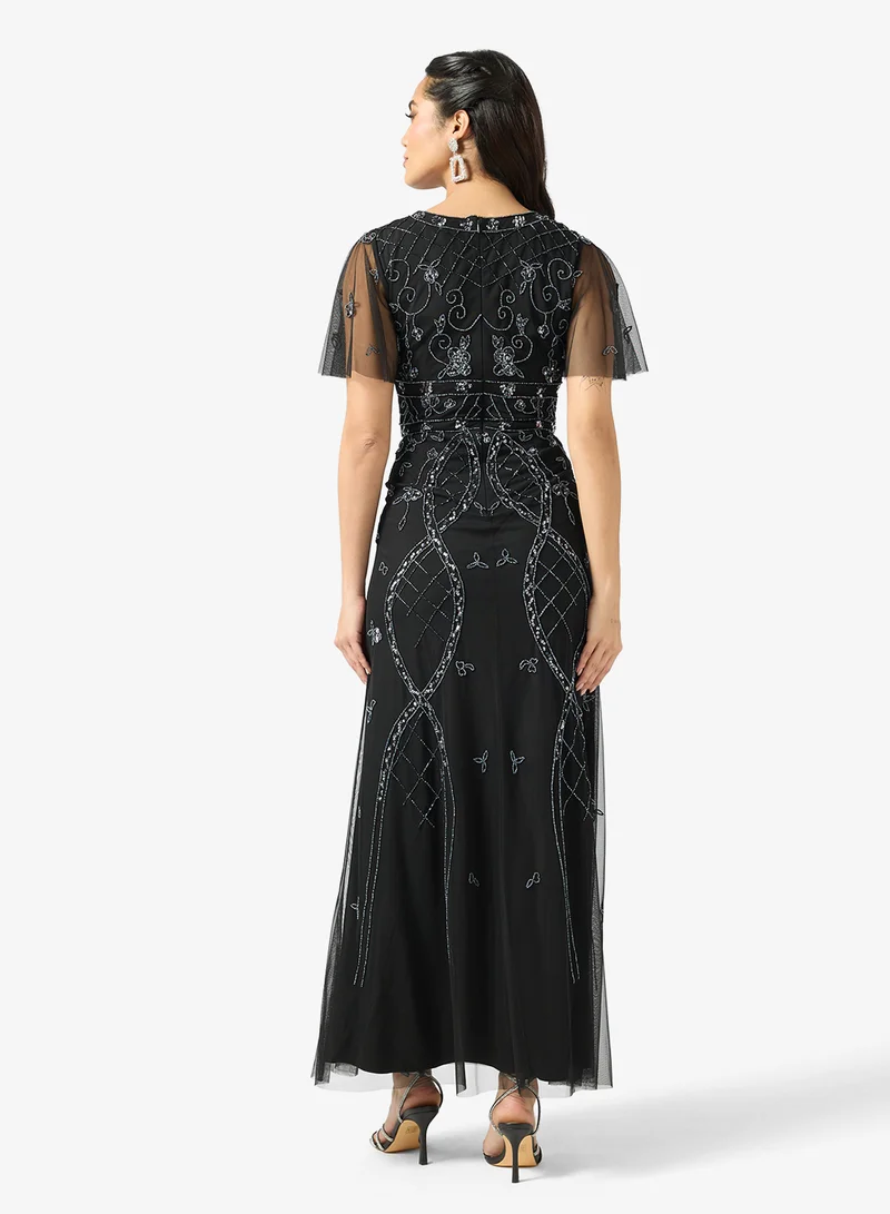 Adrianna Papell Embellished V-Neck Maxi Dress
