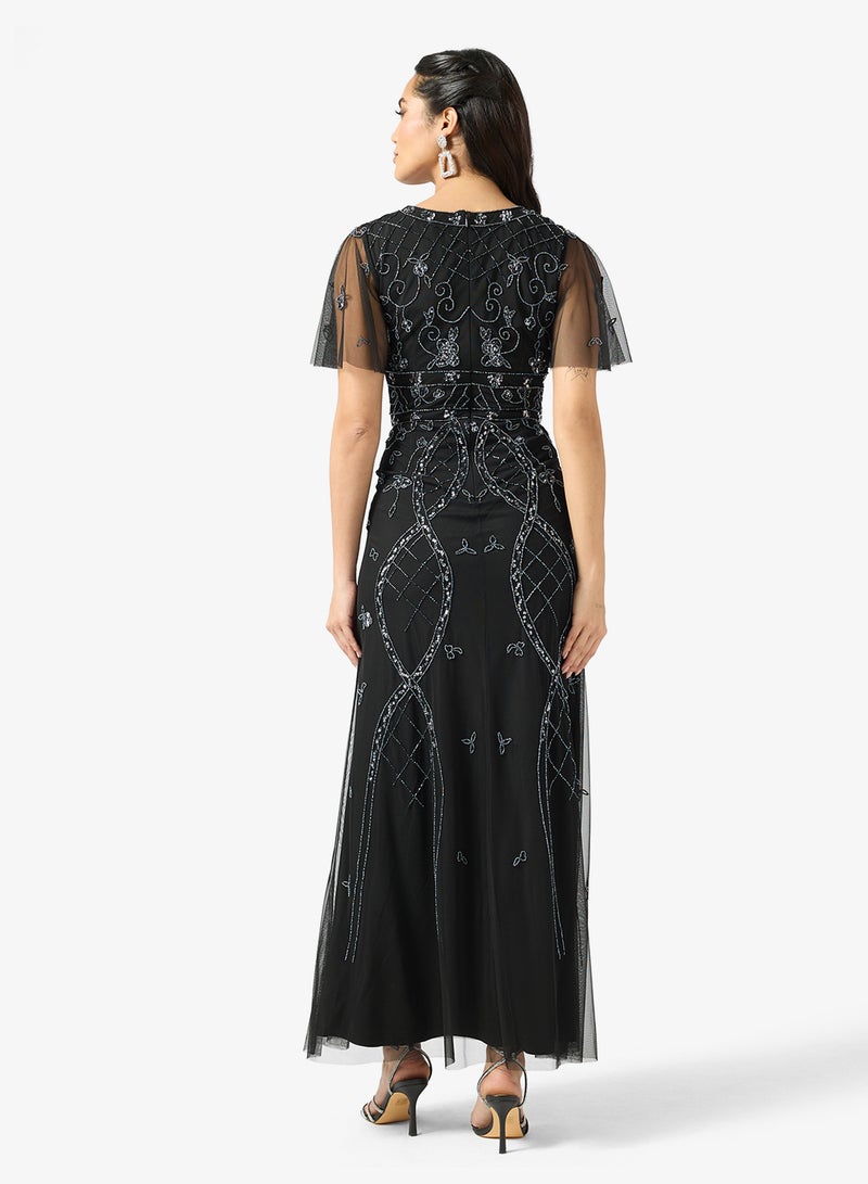 Adrianna Papell Embellished V-Neck Maxi Dress - Image 2